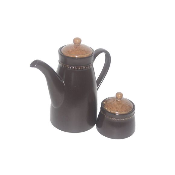 PIER 1 Imports Sahara Brown and Tan Coffee Pot and Sugar Bowl Stoneware - Picture 2 of 8